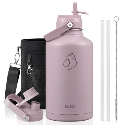 Buzio Duet Series Water Bottle with 2 Lids and Sleeve 1.9L - Purple